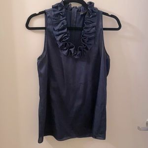 Ann Taylor ruffle navy silky top 4